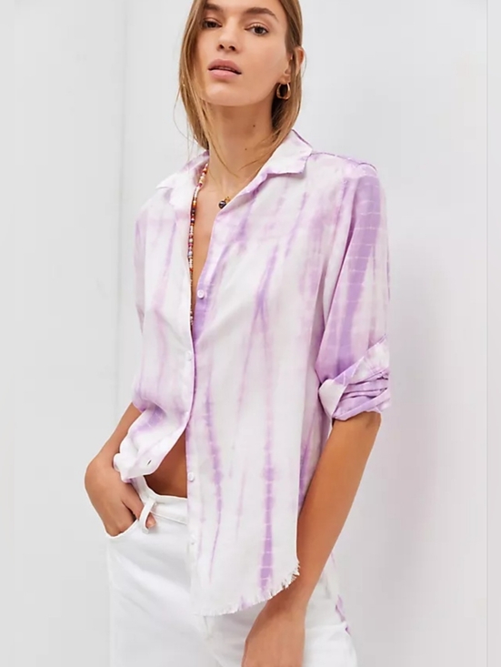 cloth & stone Tops - Cloth & Stone Anthropologie Purple Tie Dye Button Down Shirt Small Tencel Lyocel